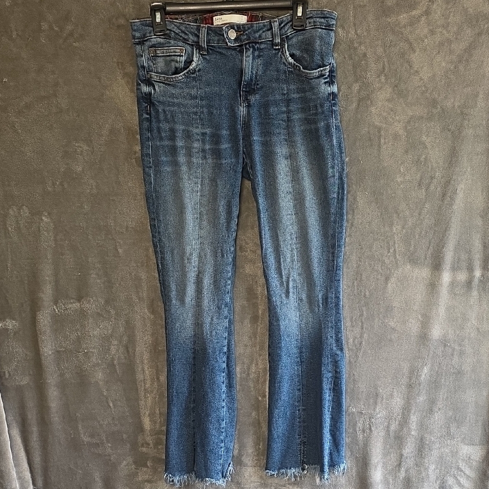 Zara Women's Medium Dark Blue Flared Jeans
